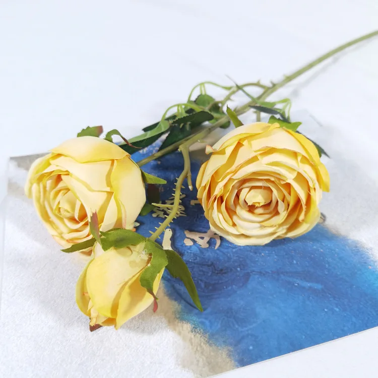 Rose Flowers Silk Rose Flower Artificial Home Wedding Top Seller 3 Head Rose Artificial Flower