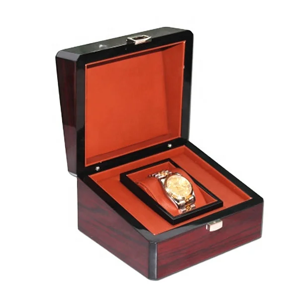 Custom high glossy brown personalized luxury lacquered wooden watch  gift  box