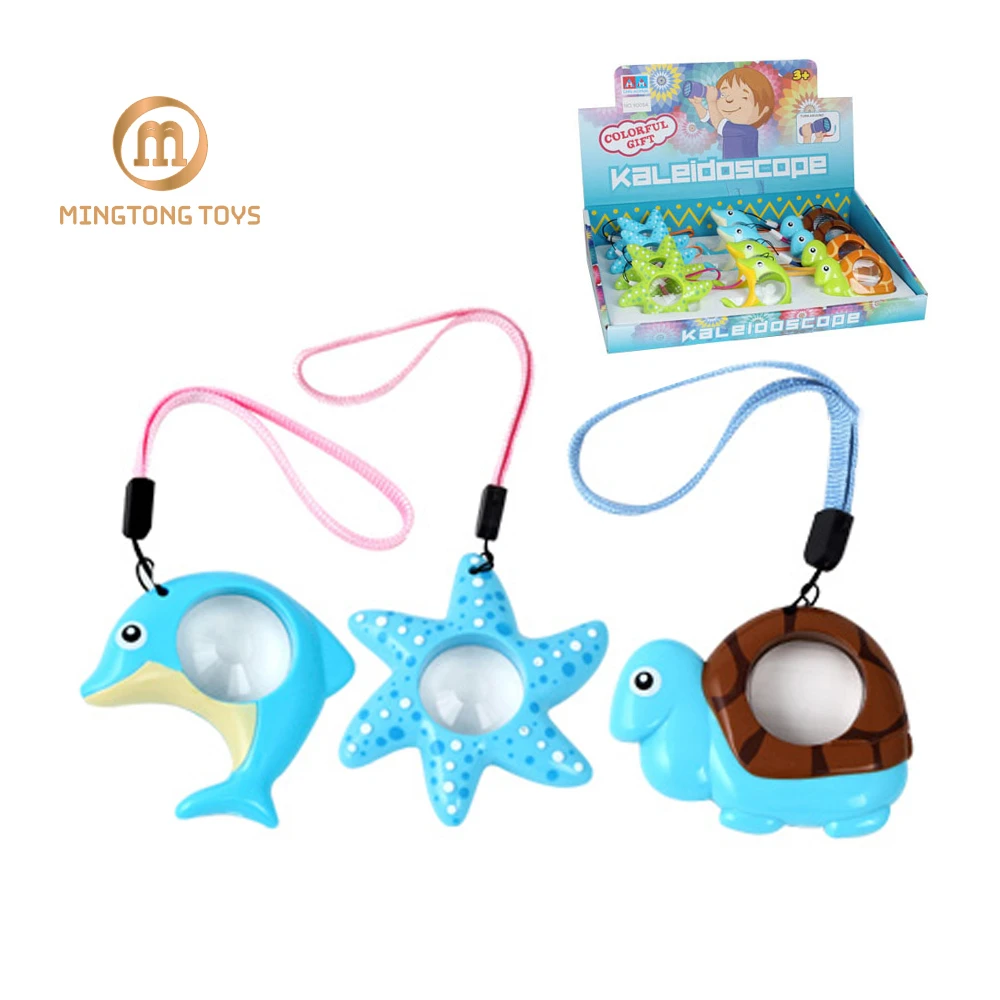 Kids Classic Fun Optical Toy Cartoon Dolphins Starfish Turtles Shape  Plastic Prism Lens Kaleidoscopes With Lanyard