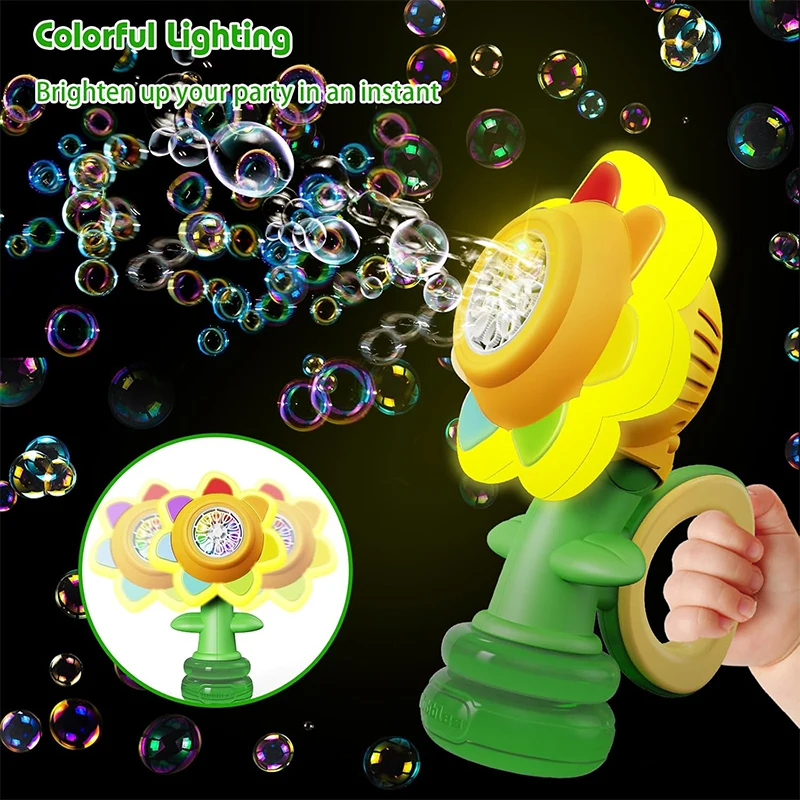 Kids outdoor toy swing dance bubble maker machine blower blaster toys W/LED Lights flower bubble guns for kids