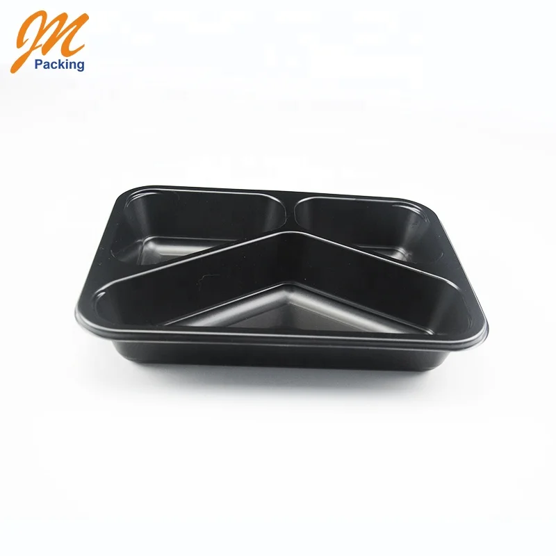 Custom black 3 compartment cpet airline tray in dongguan