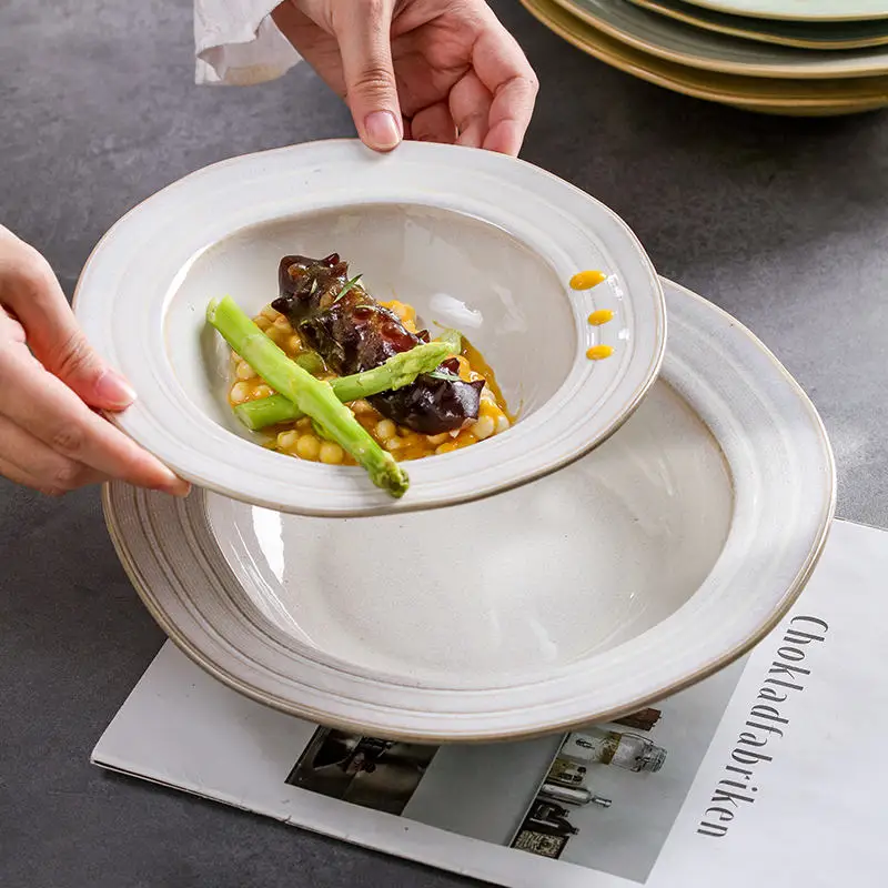 New products irregular shape 8 inch&10 inch ceramic reactive glaze western soup plates spaghetti pasta serving dishes & plates