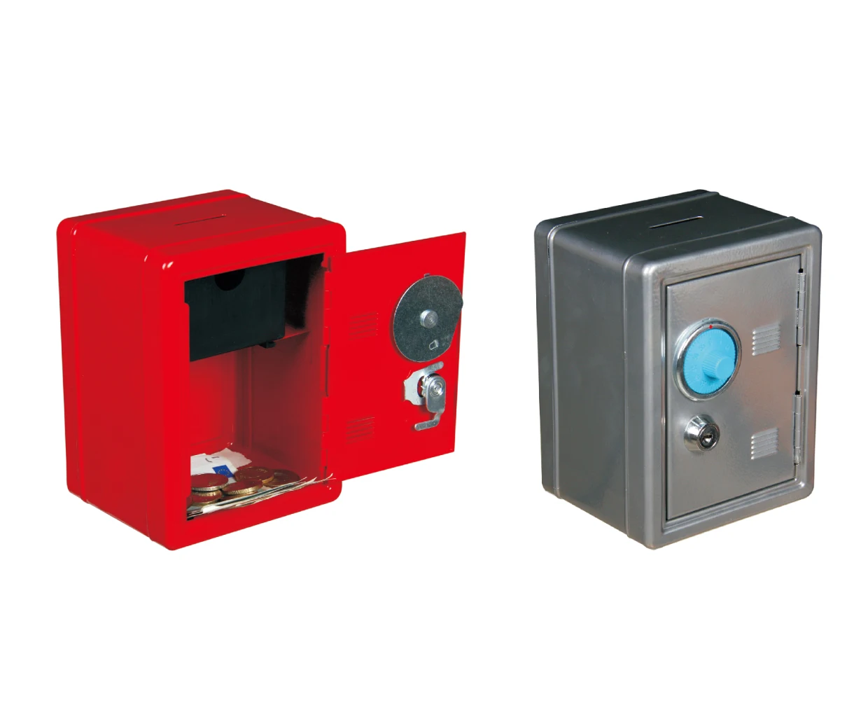  High quality Best selling cute small metal safe coin box with simple double locks as gift for