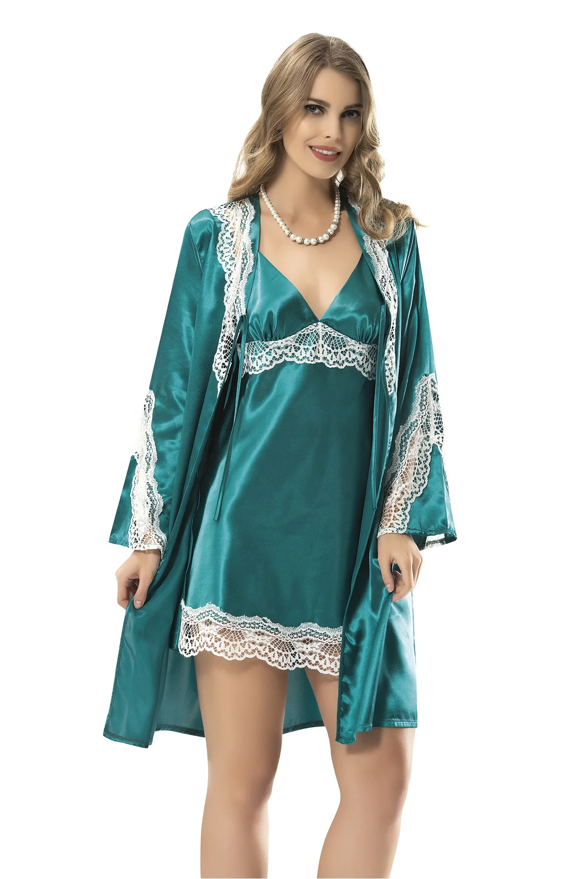 
wholesale dress and robe wedding women super soft 100% silk stain bridal robe Night gown red home bridesmaid robe 