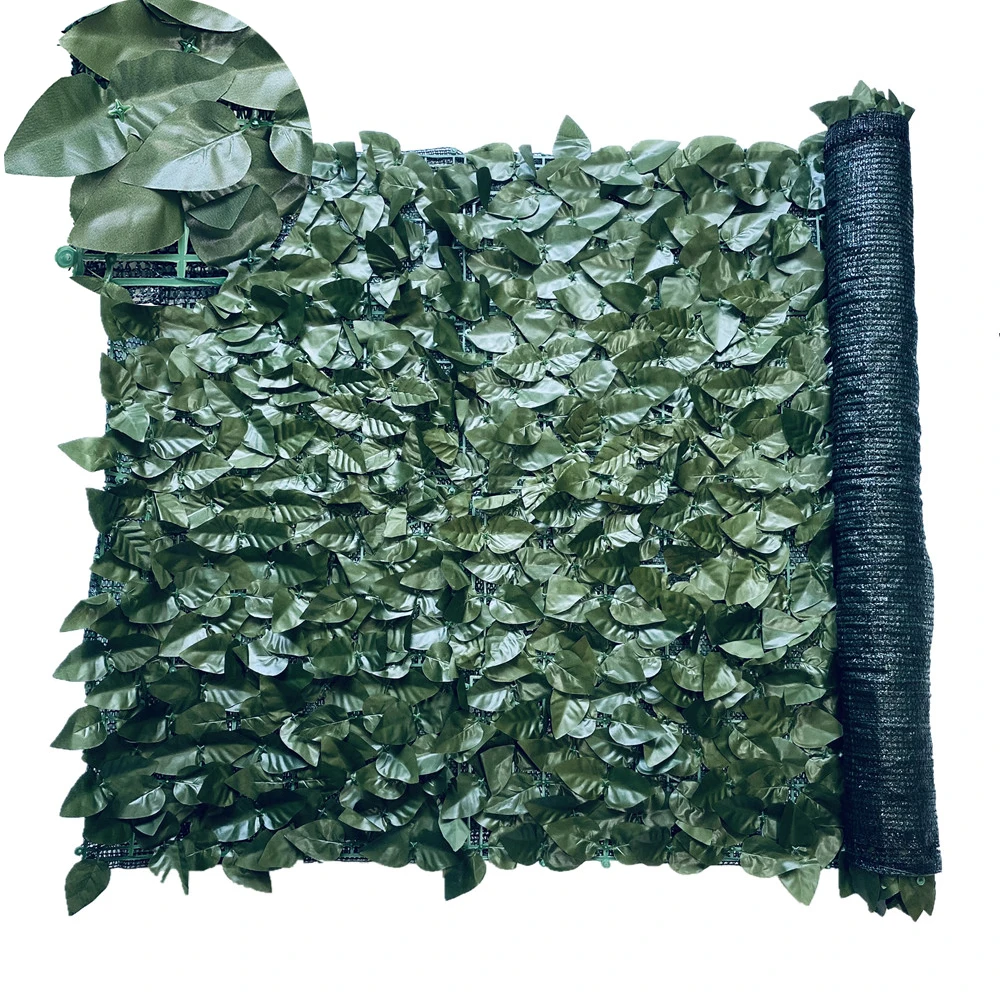 Artificial Grass and Tree Leaves Fence Hedge with Flowers Faux Plant UV Wall Background Decorations Garden Fence
