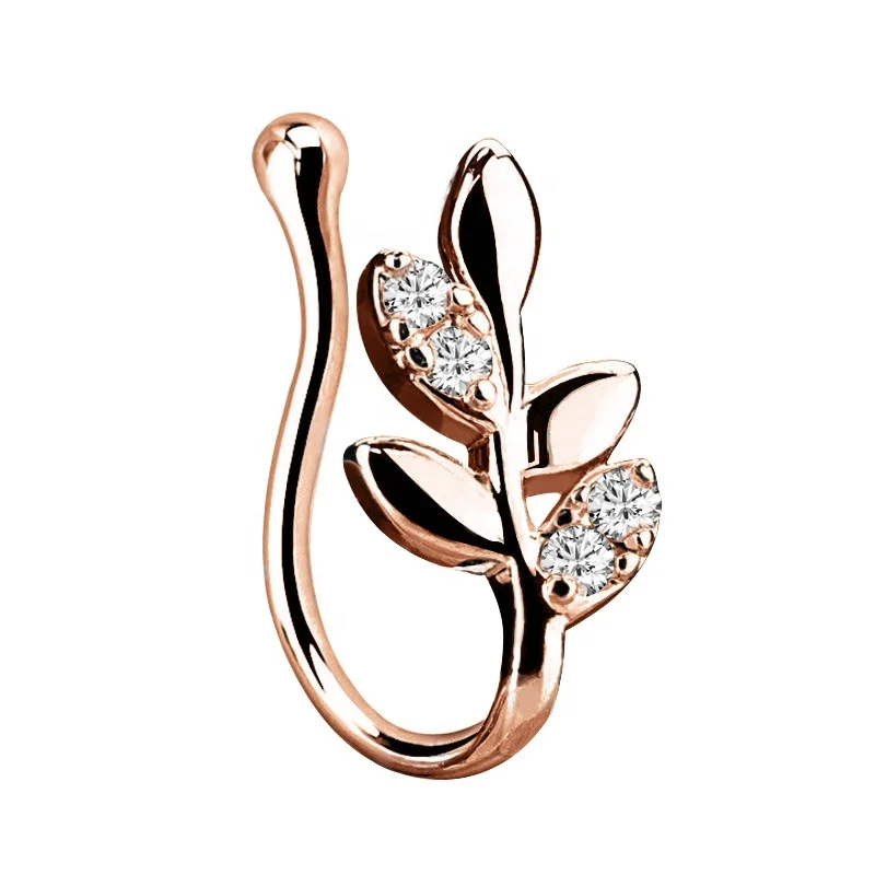
Zircon Leaf Flower Nose Ring Stainless Steel Nose Clip Body Jewelry 