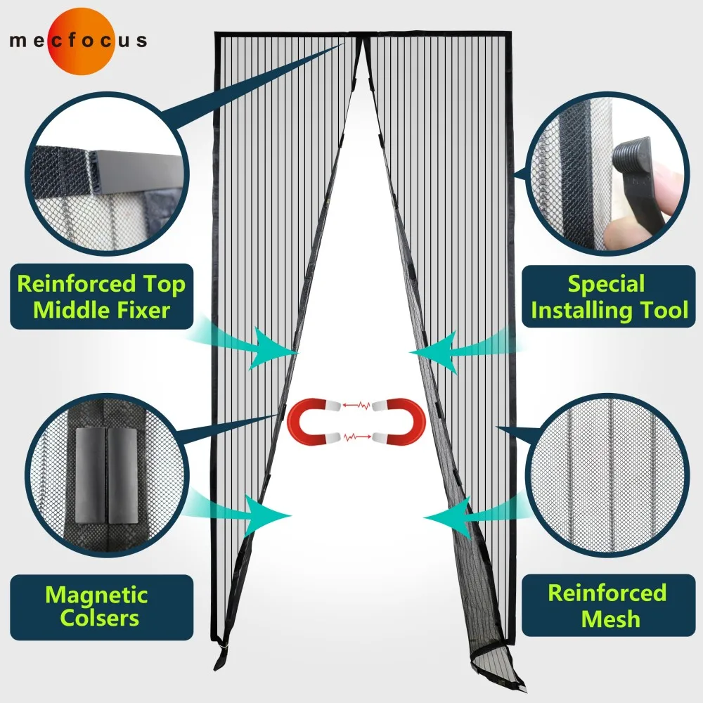 100% Polyester Magnet Door Curtain Mosquito Net Magnetic Door Screen Anti-Mosquito Insect Easy-Fit Magnetic Fly Screen Door Mesh