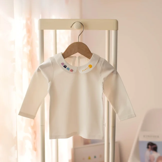 
PHB 60781 turn down collar cheap price long sleeve children blouse shirts for girls kids printed 