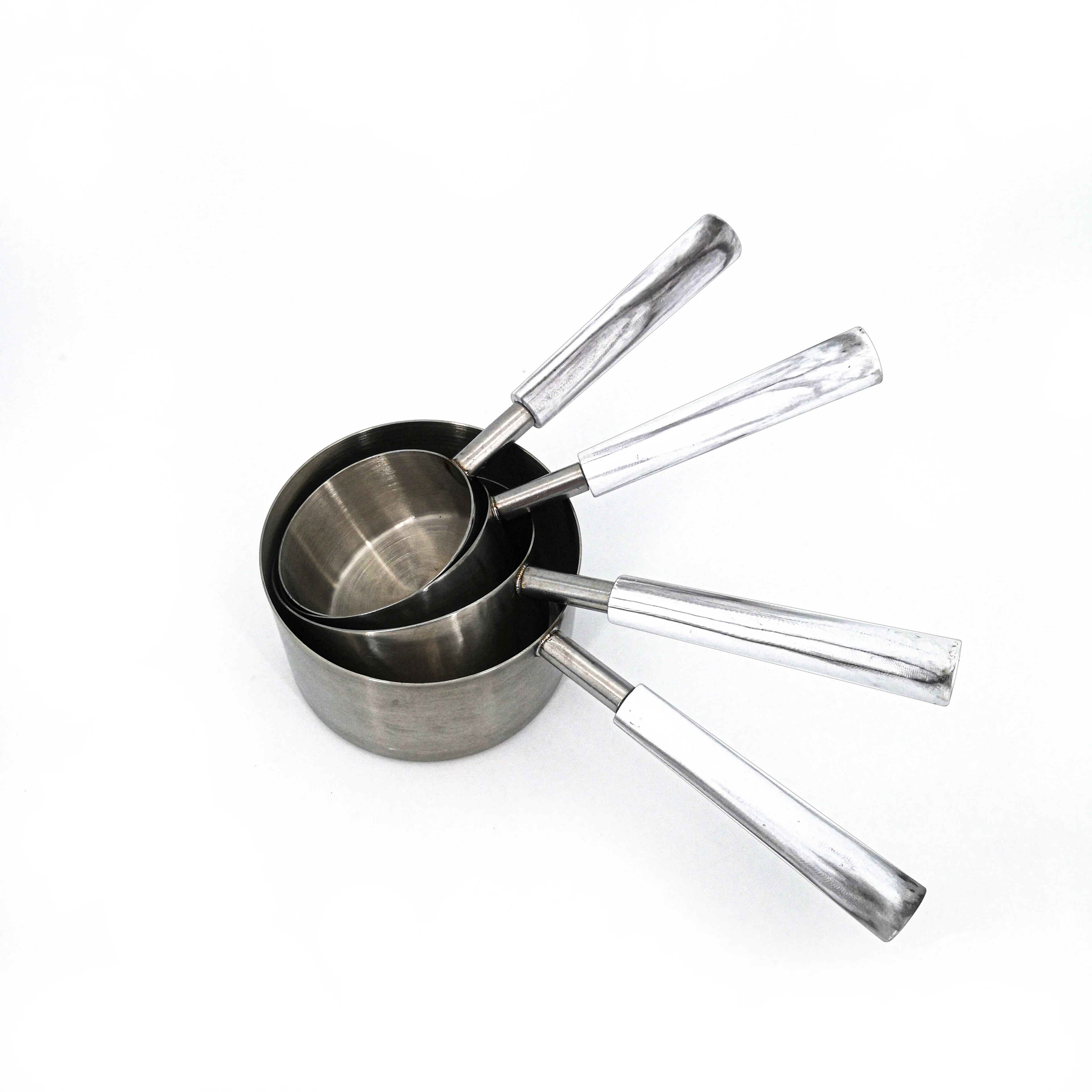Wholesale Kitchen Cooking Baking Measuring  Mirror Polished Marble Handle Stainless Steel Measuring Cups And Spoons Set