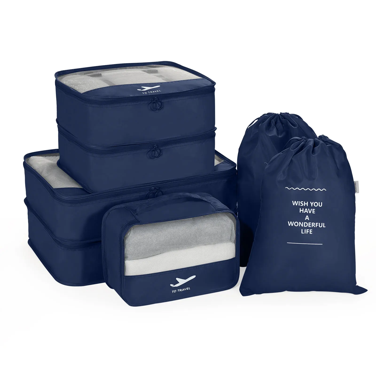 Travel Accessories 7 Set Compression Mesh Luggage Packing Organizers Packing Cubes with 2 Shoe Bags