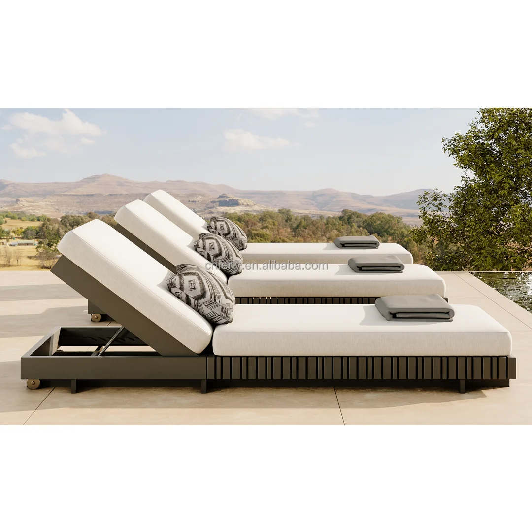 FERLY Cast Aluminum Outdoor Furniture Parallel Slats Sunbed Aluminum Single Chaise Lounge Patio Sun Lounger
