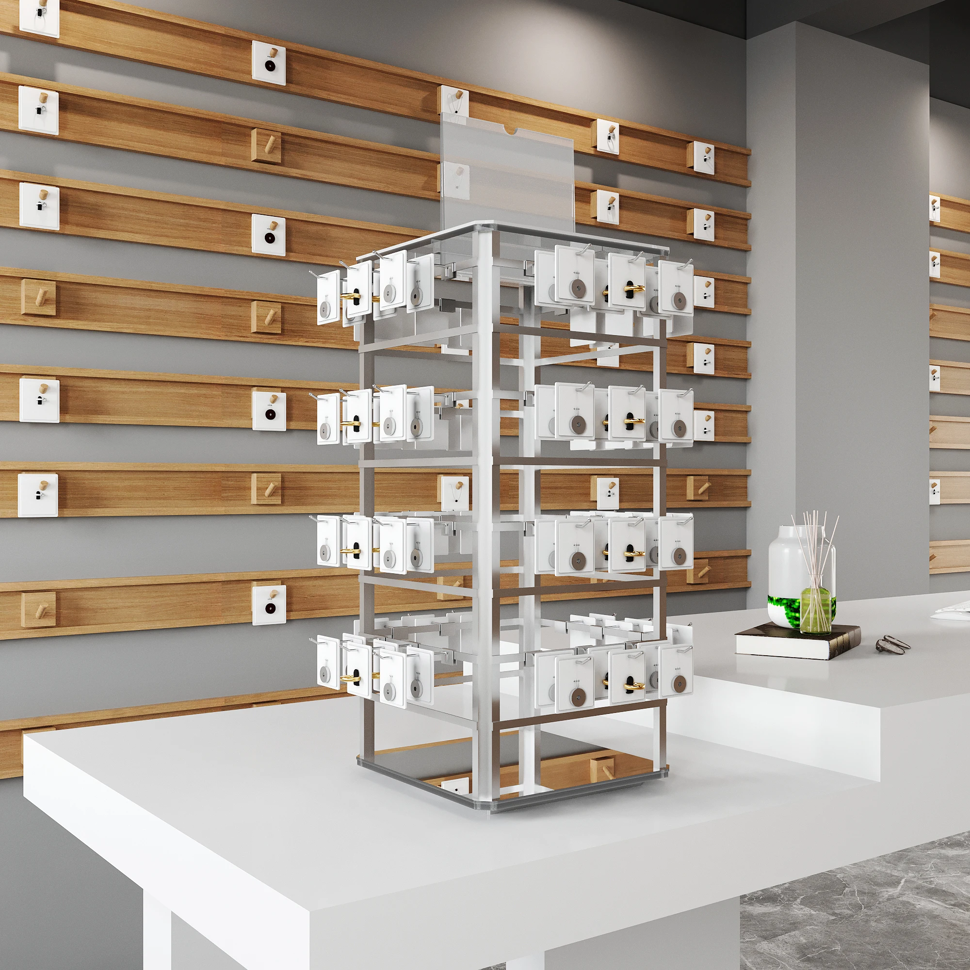 Factory sale earing store fixtures iron floor custom revolving 360 rotating jewelry display stands for show