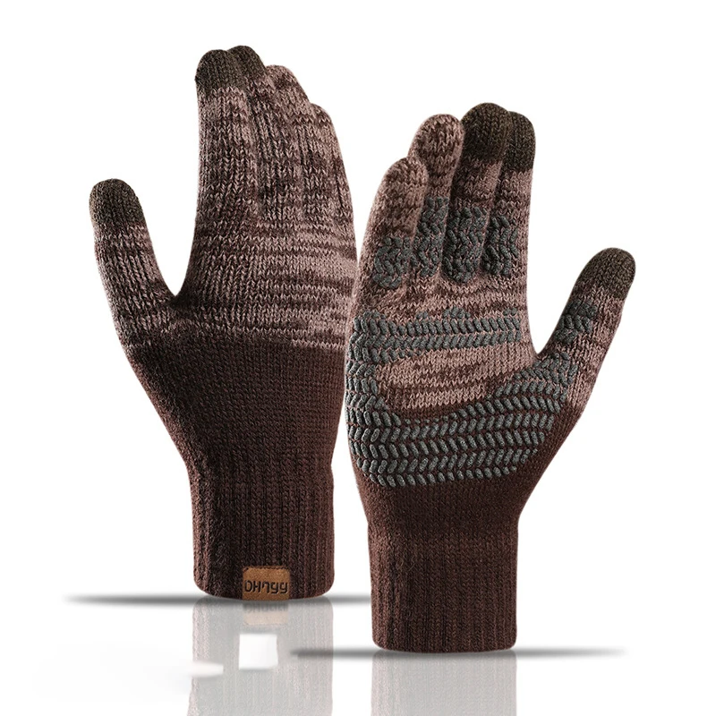Latest men gloves winter multi color thick sports touch screen anti slip warm knitted gloves