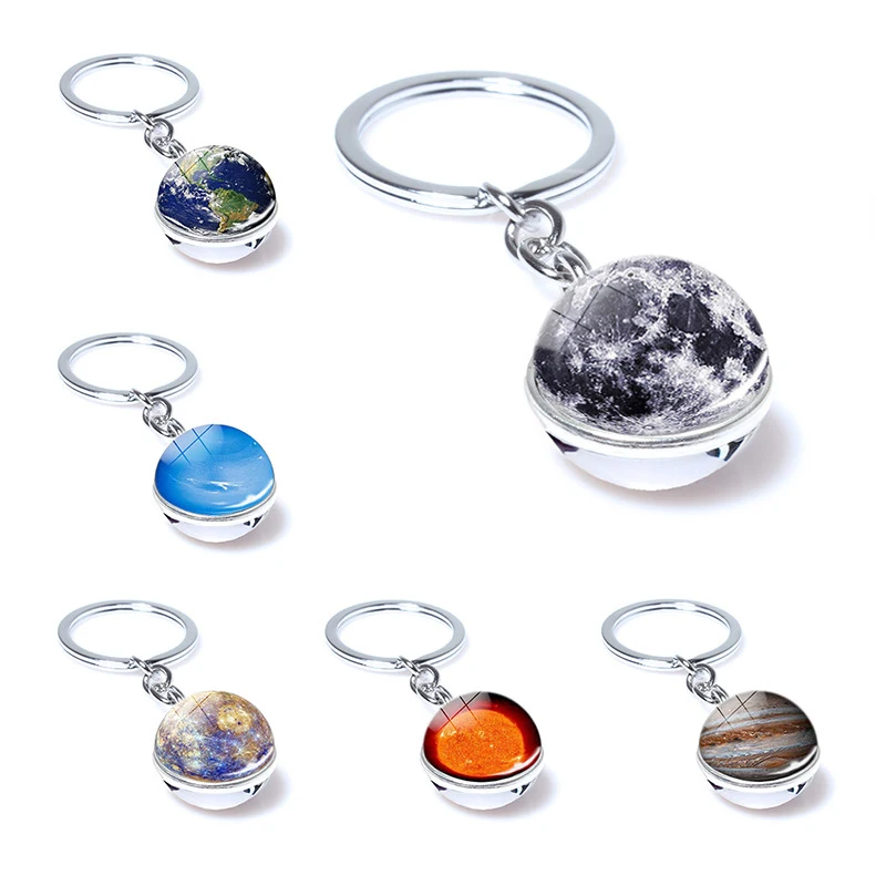 wholesale custom promotional 3D Double-sided glass planet alloy keychain