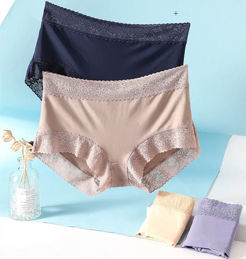 High Quality Ladies Panties Ice Silk Seamless Sexy Lace cintura baixa Mid Waist Ladies Beauty Ice Silk Panties Briefs