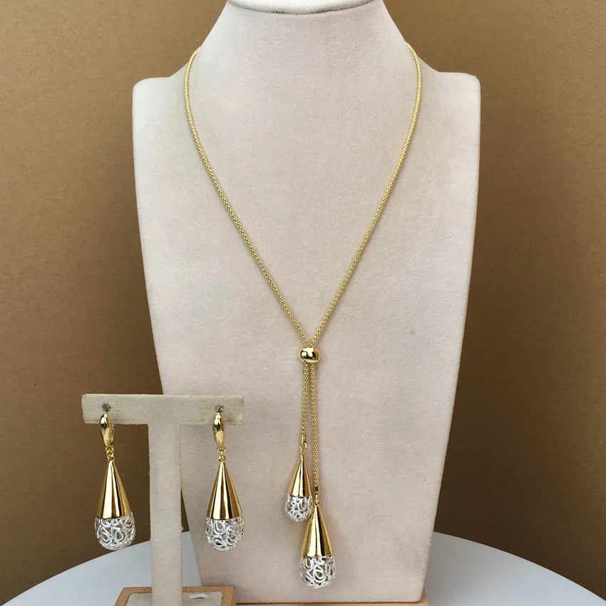 Yuminglai  Dubai Gold Jewelry Plated Jewelry Sets Simple Jewelry for Women Necklace with Earrings  FHK10415