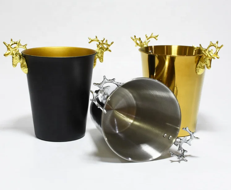 2022 new cross-border stainless steel antler ice bucket KTV hotel cooling beer bucket creative trend conical champagne bucket