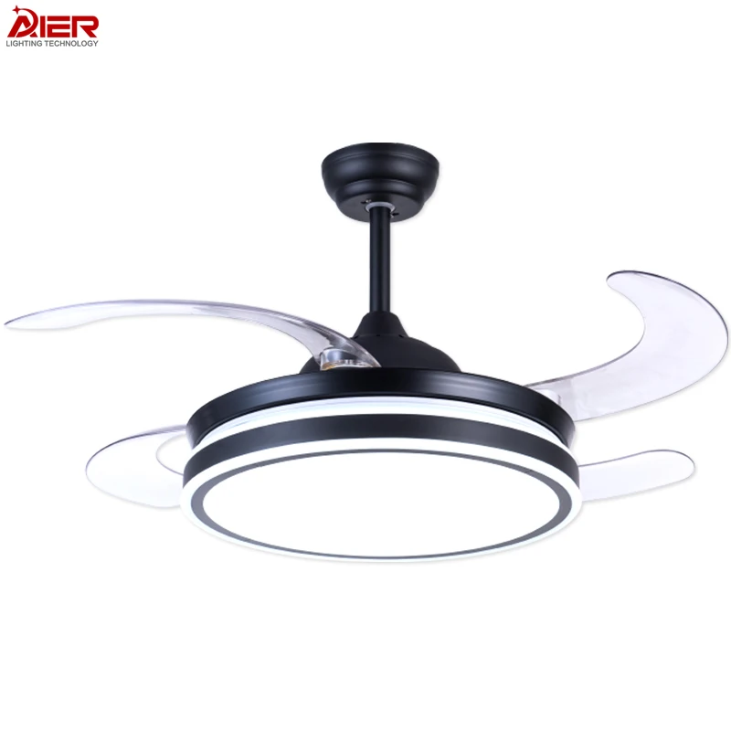 42' Black Retractable Invisible LED ceiling Fan light With Light And Remote