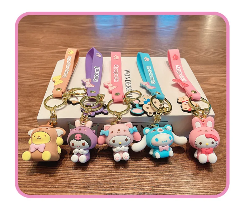 kawaii Cute Melody Cartoon Keychain Sanrio Rubber Pvc Keychain Kawaii Kuromi Anime Soft Pvc Rubber Cartoon Sanrio Keychain