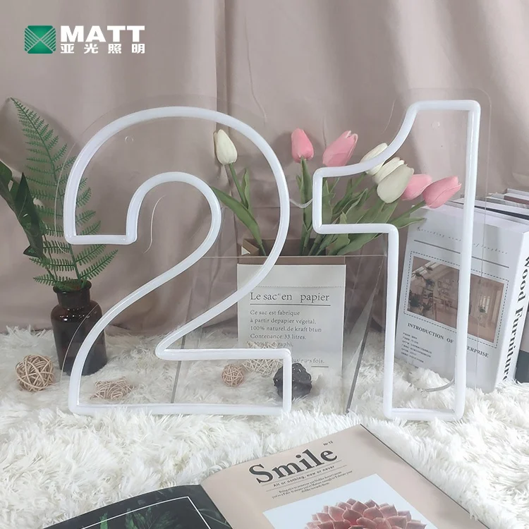 MATT 2023 factory manufacture drop shipping 32 cm number 21 birthday party activities decorations custom indoor led neon sign