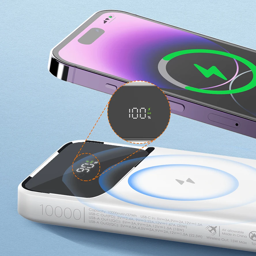 LDNIO PQ11 Portable Wireless Charger Phone Charger Power Banks 10000mah 15W Magnetic Wireless Power Bank