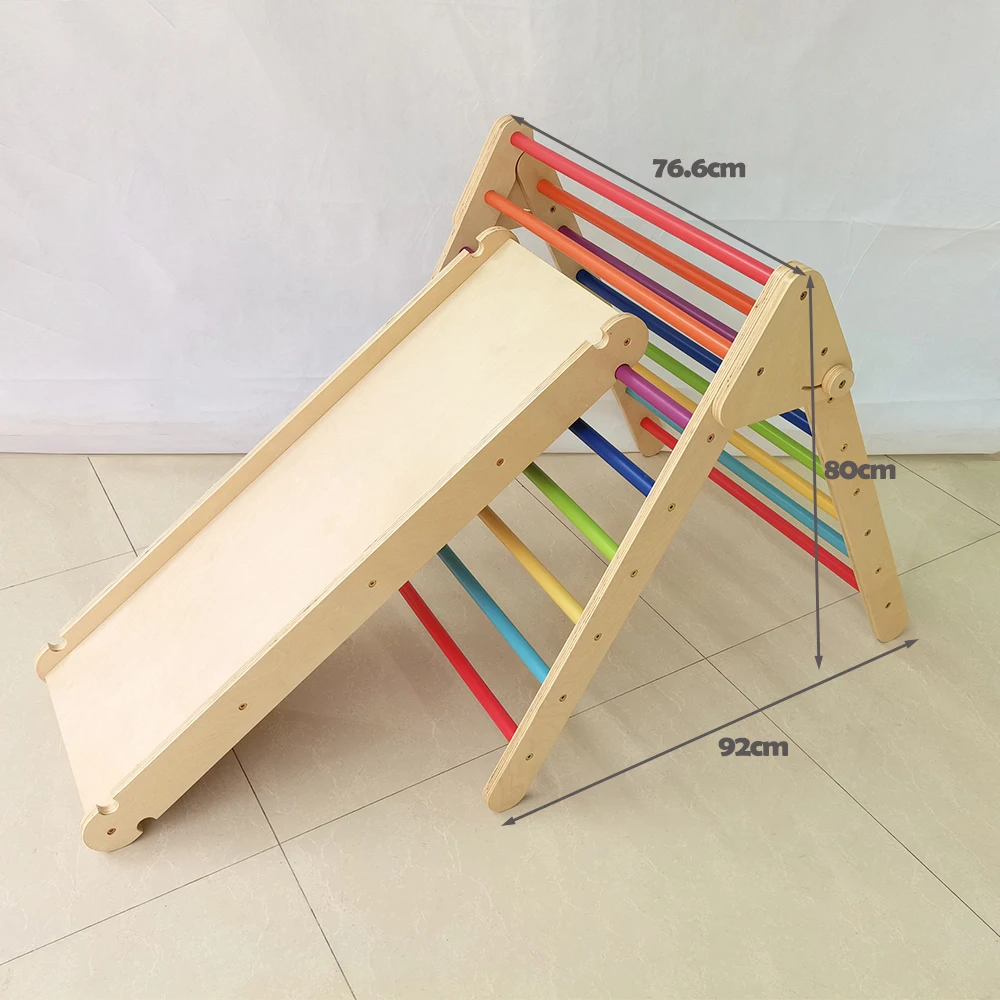 Montessori natural color wooden plywood birch climbing children indoor play gym toys folding pickler triangle