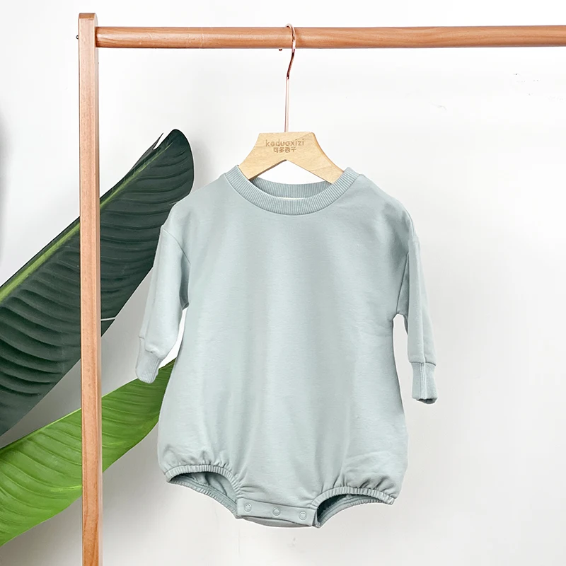 2024 Baby Sweatshirt Outfits Crewneck Infant Oversized Bodysuit 100% cotton Solid french terry Newborn Girl Boy Bubble Romper