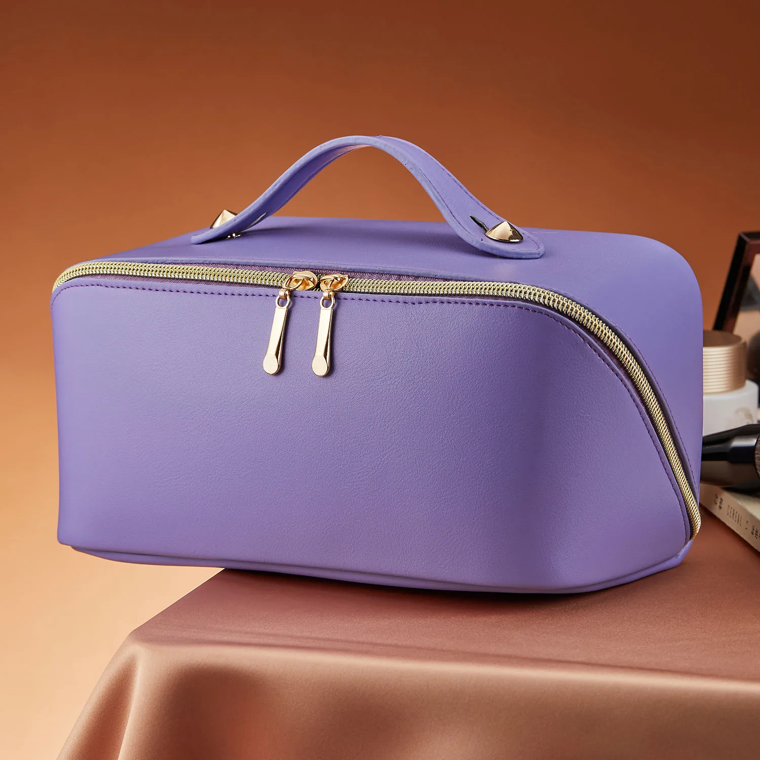 Portable Wash Toiletry Bag High Quality Fancy Zipper Beauty Case Makeup Bag Recycled PU Leather Travel Cosmetic Organizer Bag