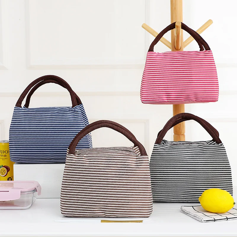 Competitive Price Cheap Personalized Winter Oxford Cloth Stripes Insulated Tote Cooler Shopping Bag  Insulated Lunch For Outd