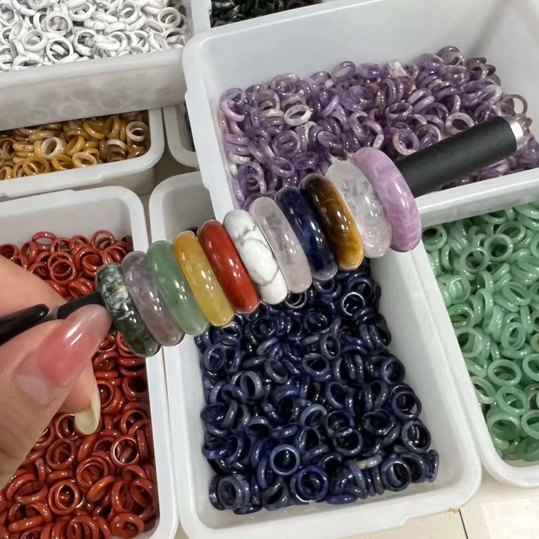 Colorful Gemstone Rings Healing Crystal Rose Quartz Stone Rings For Jewelry Women Men