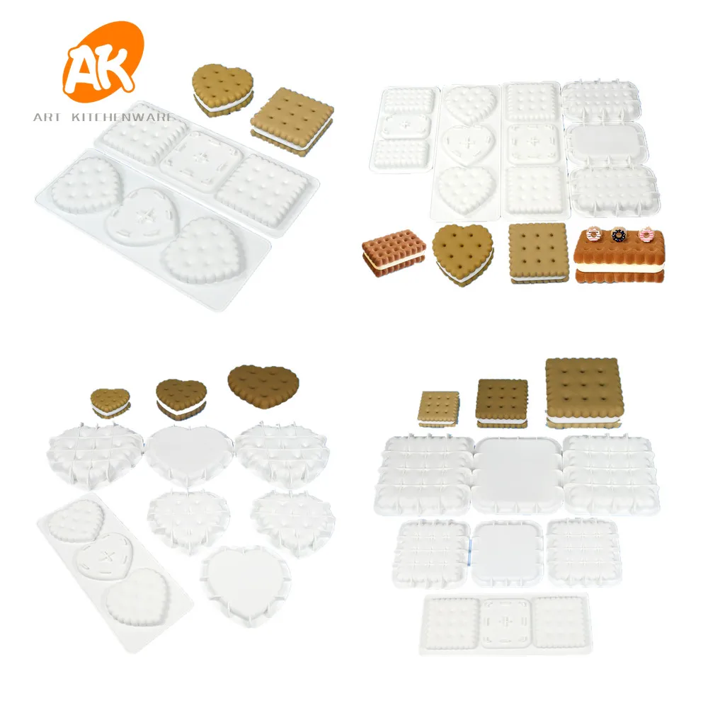 AK Wholesale Heart 3D Silicone Cookie Ice Cream Sandwich Chocolate Mousse Cake Mold Dessert Biscuit Mould DIY Pastry Baking Tray