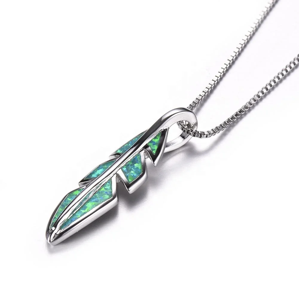 
Opal necklace 925 European and American style fashion leaf shaped necklace silver 925 