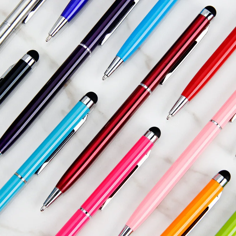 Ballpoint Pen with Stylus Tip Soft Touch Click Stylus Pen 2 in 1 Retractable Metal Stylus Pens for Touch Screen