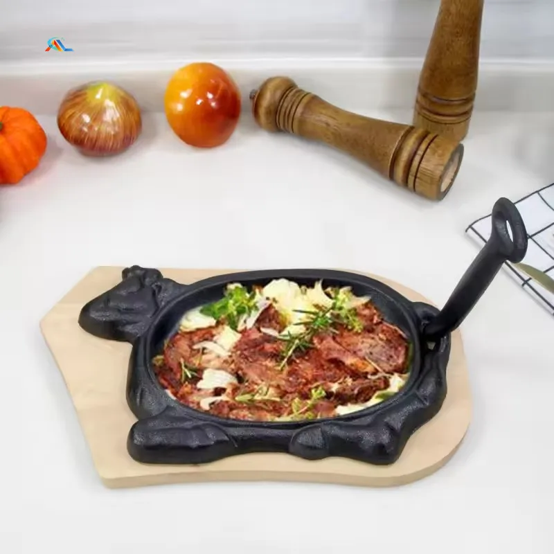 Чугунная тарелка для стейка с деревянным подносом Fajita Server
