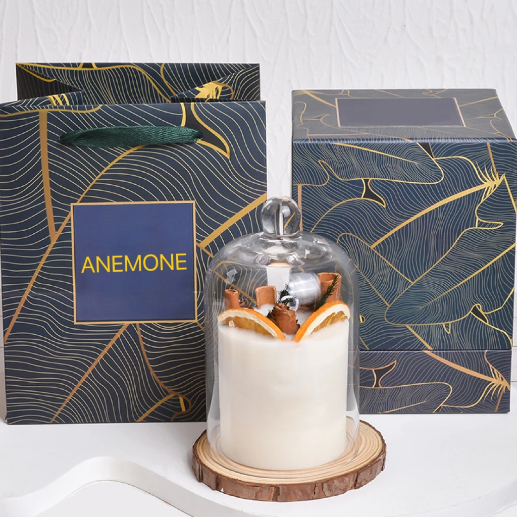 Luxury Romantic Wedding Candle Gift Box with Glass Cover and Dried Petals Soy Candle  Ancient Flower Aromatherapy Candle
