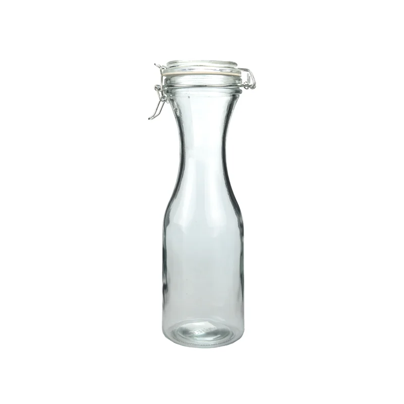 New Design 8oz 16oz 35oz Glass Bottle With Metal Clip for Water Milk Juice