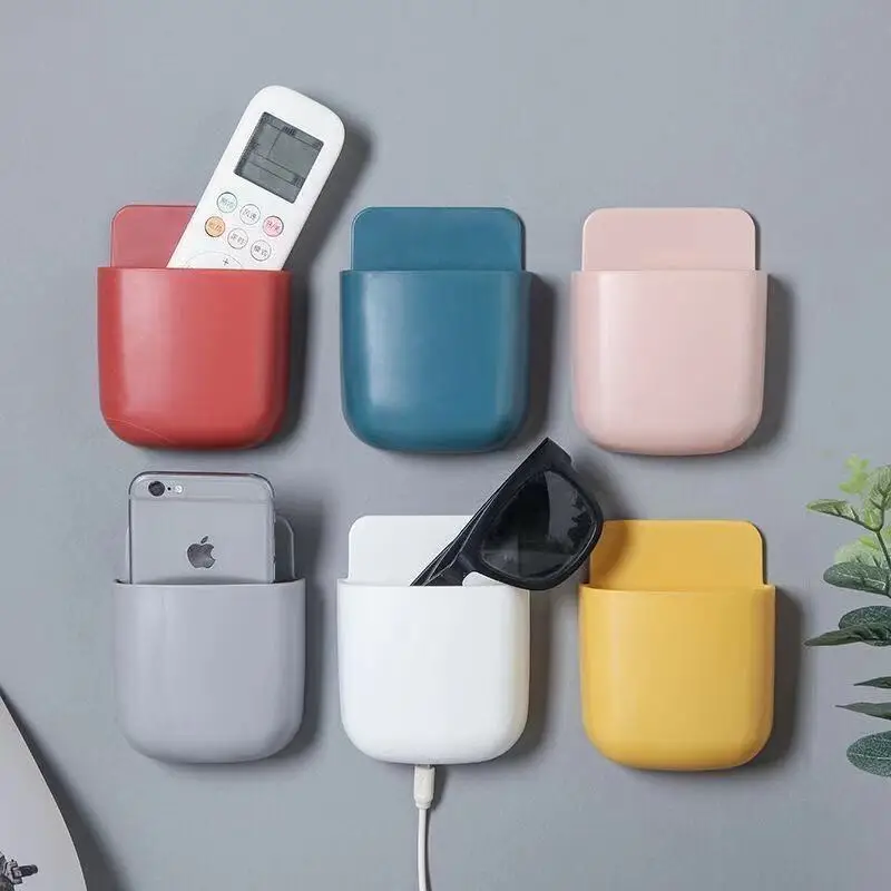 Wall Mounted Mobile Phone Holder Multifunction Holder Remote Control Storage Box Charger Hook Cable Charging Dock Stand