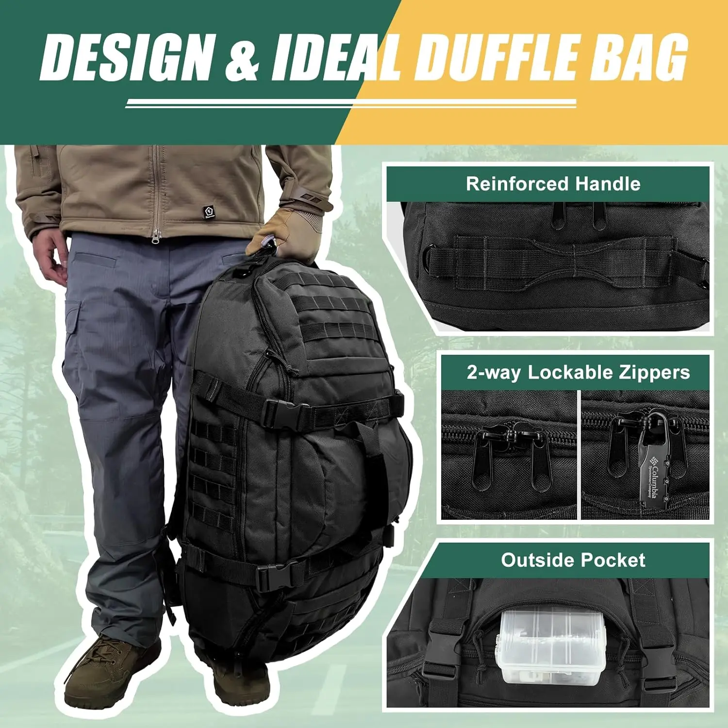 65L Large Travel Duffle Bag Tactical Backpack,3 Day Bug Out Bag Rucksack for Outdoor Sport Hiking Camping with Molle System