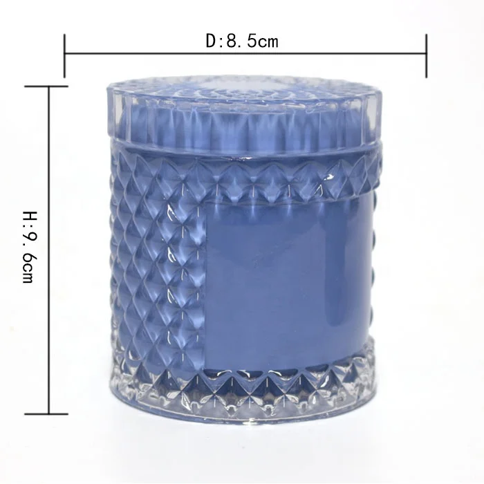 FengJun empty unique geo diamond customized Color embossed glass candle/candy jars with glass lid decorative candle holder