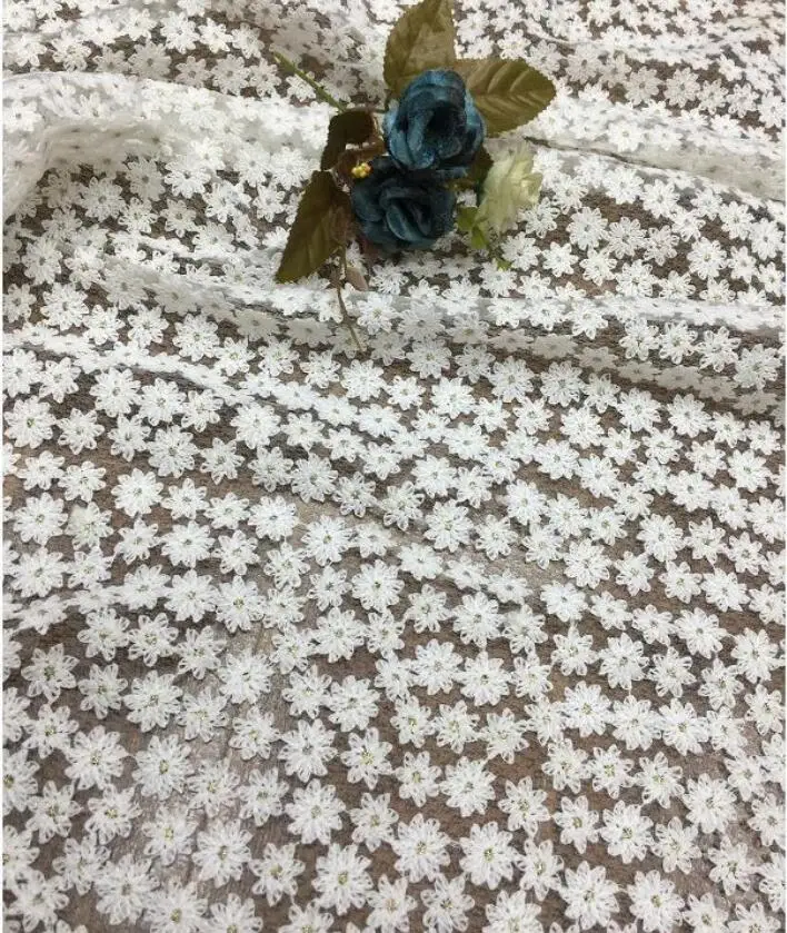 Lovely Baby Customized colorful Flower Embroidered Wedding French 3D Flower Beautiful Tulle Lace Fabric For Dress