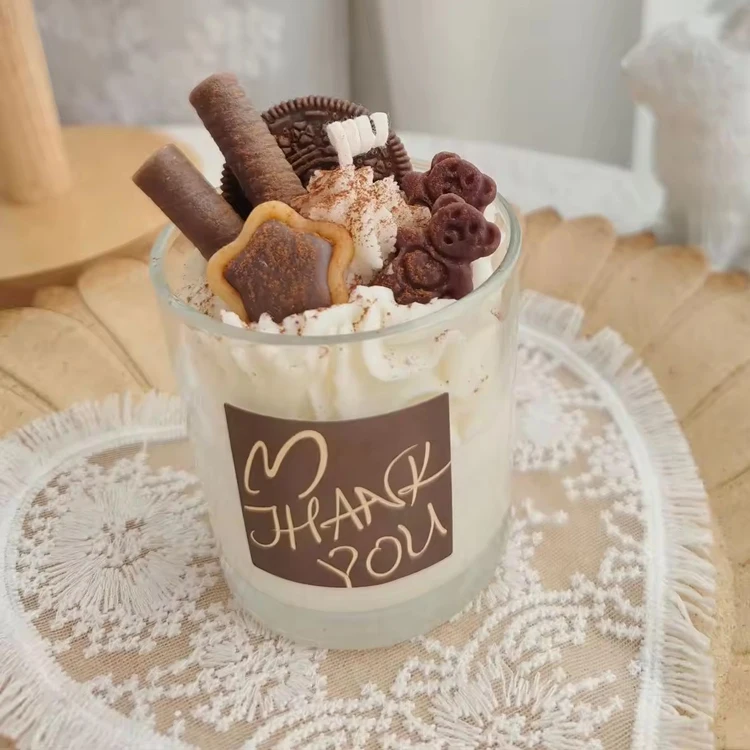 Handmade Private Label Lovely Dessert Ice Cream Scented Candles with Glass Jar