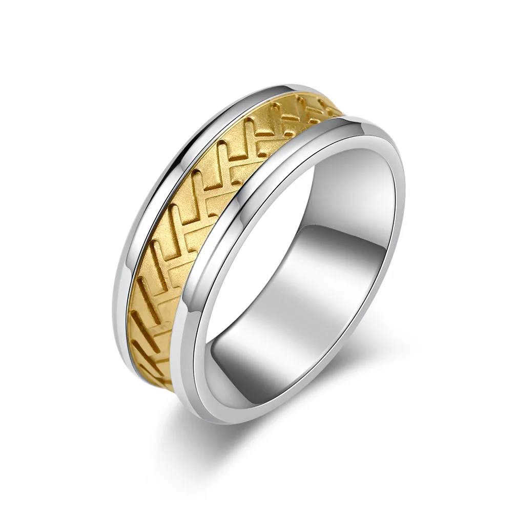 Punk vintage gold plated 8mm stainless steel ring Fashion jewelry tire pattern stainless steel ring for men