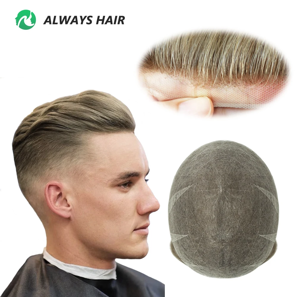 Air Lace - Super Breathable Swiss Lace Hair System All Bleached Knotted Hair Prosthesis for Men All Swiss Lace Human Hair Toupee