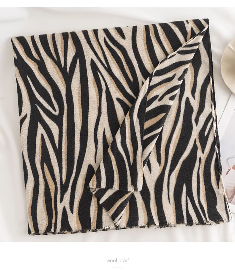 In Stock Winter New Arrival Factory Pashmina Alpaca Scarf zebra pattern 100% Merino Wool other scarf Cashmere Scarf Mufflers