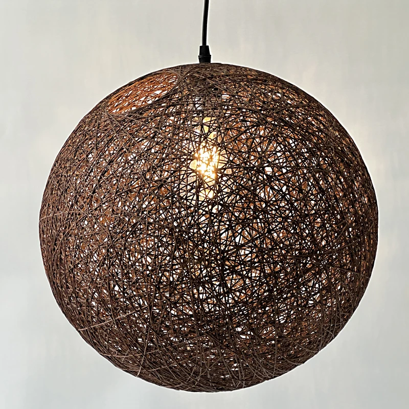 Dining table Decoration Sphere Brown Handwoven Paper Pendant Light Rope