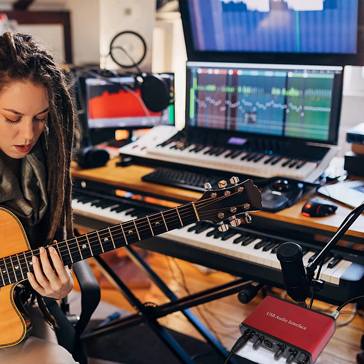 192 кГц/24 бит 48 В фантомное питание USB аудио интерфейс с MIIDI 2i2 Studio Внешняя Звуковая карта для записи подкастов MIDI