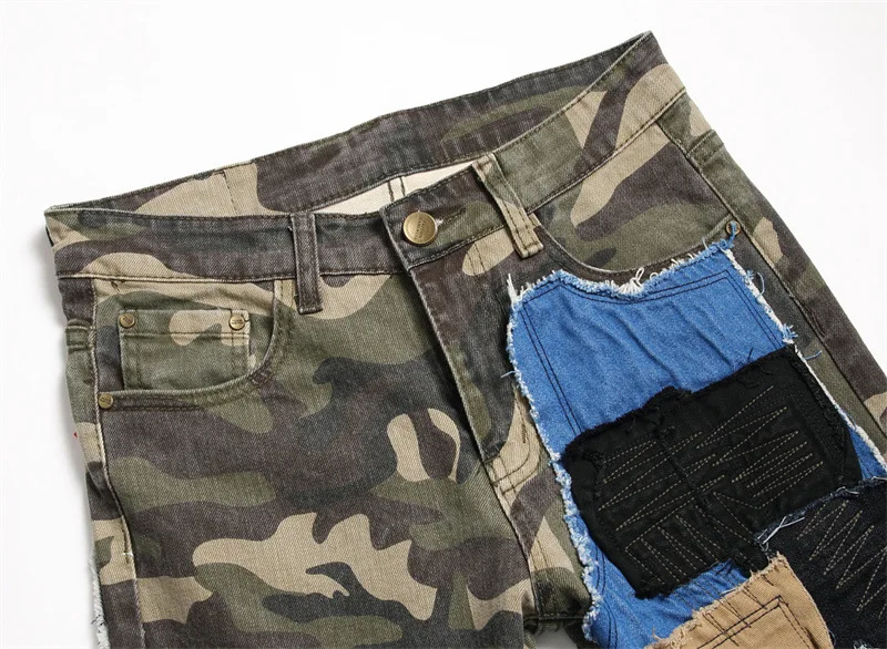 2023 Oem/odm men designer Complet Jeans Patch Ripped Jeans Straight Patchwork Slim Denim Pants camouflage jeans for men