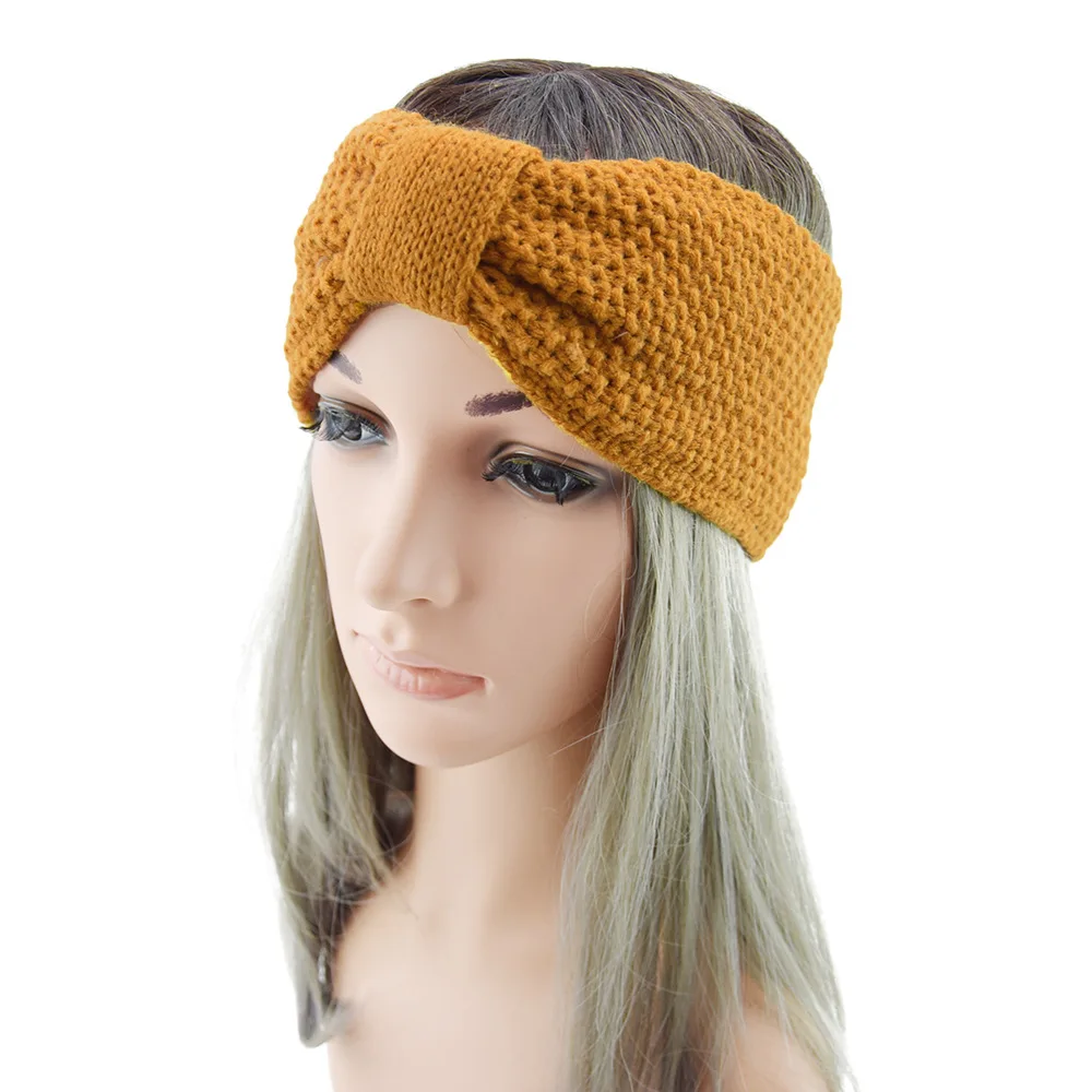 Hot Sale Winter Knitted Bow Hair Band Fleece Lined Headbands Soft Stretch Headwrap Knotted Crochet HairBand Accessories