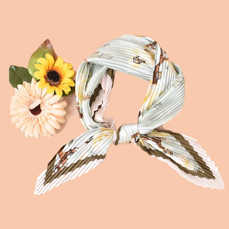 Winter New Fashionable flowers Pattern Print Premium Fold pleated Women Thin 70 Square Scarf Silk Scarf Customized design shawl