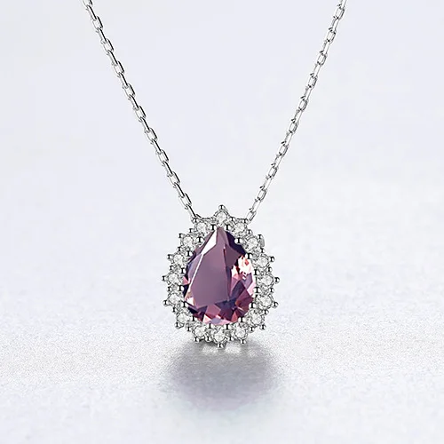 Daidan Necklace Zircon White Gold Plated Bling  Water Drop Silver 925 Gemstone Womens Necklace